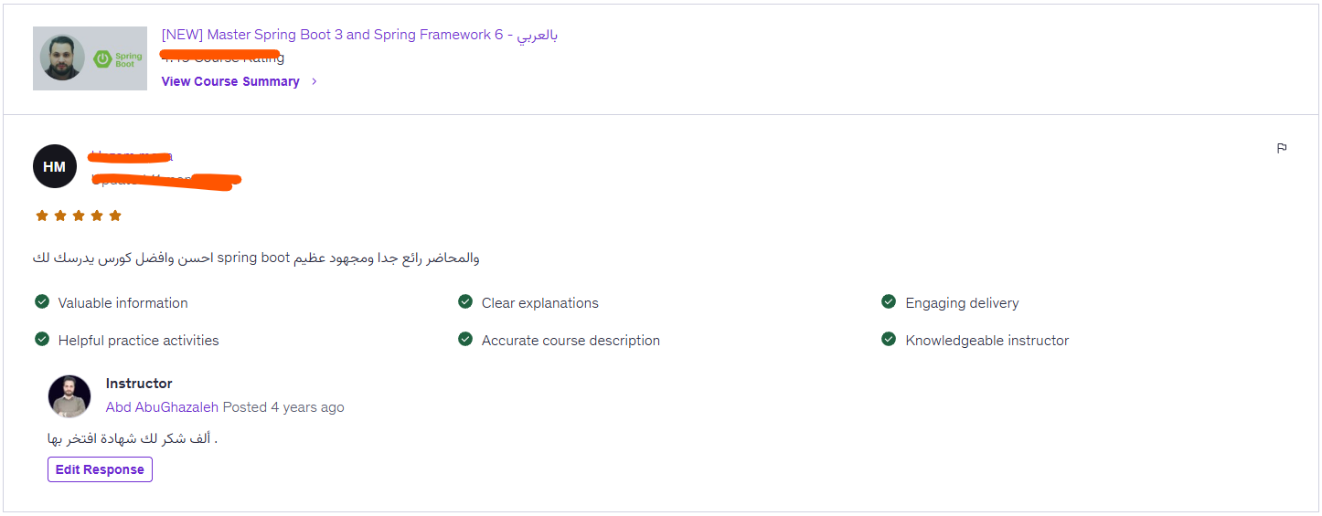 رأي مشترك في دورة Spring Boot 3 من Java Mastery
