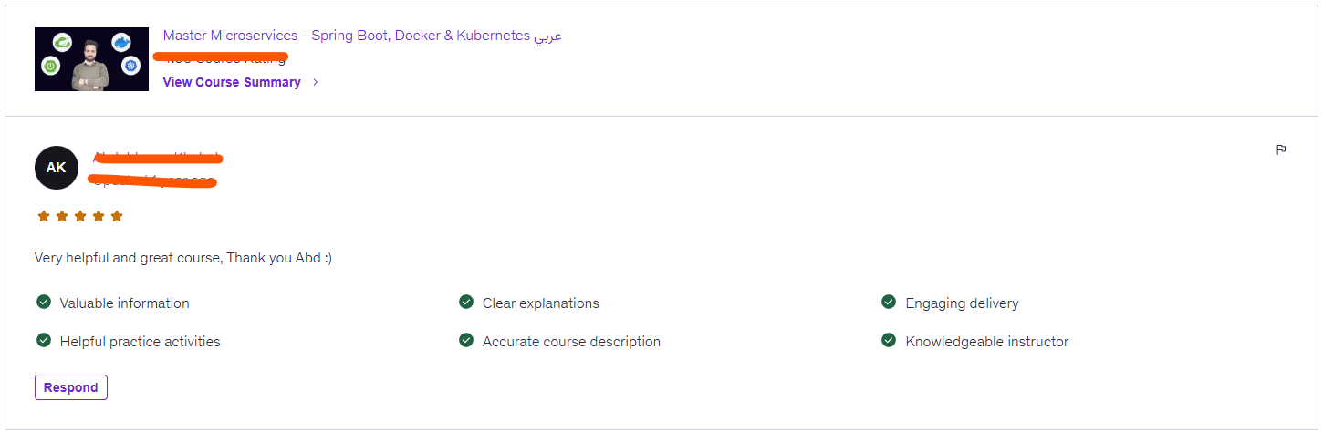 تقييم طالب في دورة الـ Microservices بالعربية